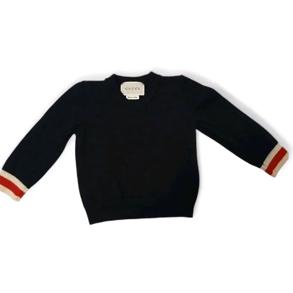 Gucci Sweater Boy Baby 6-9 Month Navy Blue Web Trim Wool Nautical Designer Fancy